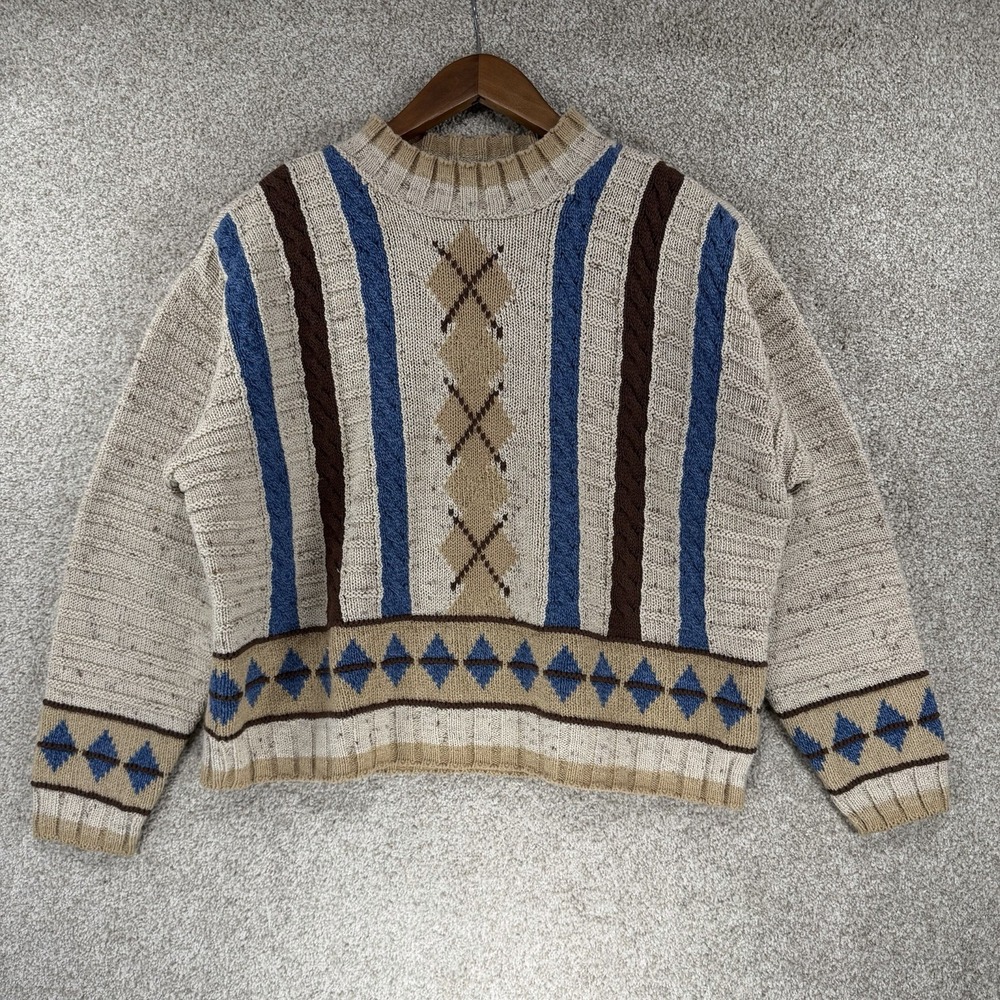 VTG Acedamia Knit Sweater Boxy Chunky 70s Style Cozy Folk Granola Cottagecore L?